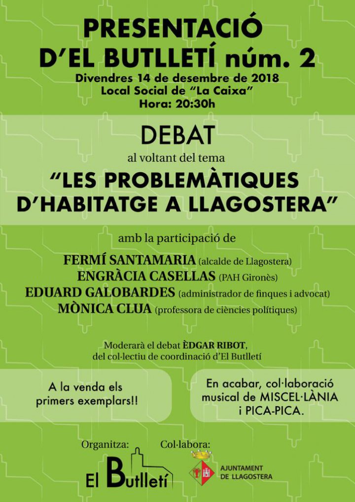 Presentació del núm 2 del Butlletí i debat sobre habitatge