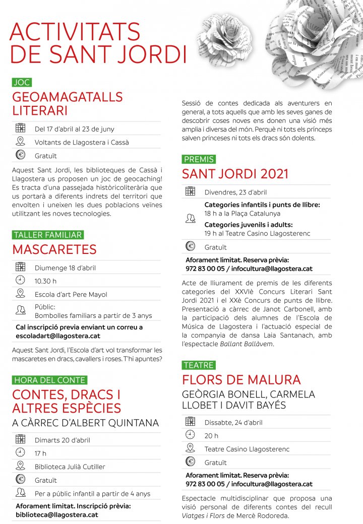 Actes Sant Jordi 2021 a Llagostera Sant Jordi 2021