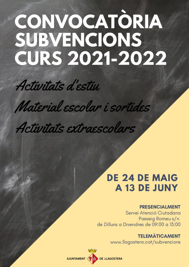 Subvencions per a casals d’estius, material escolar i activitats extraescolars 2021