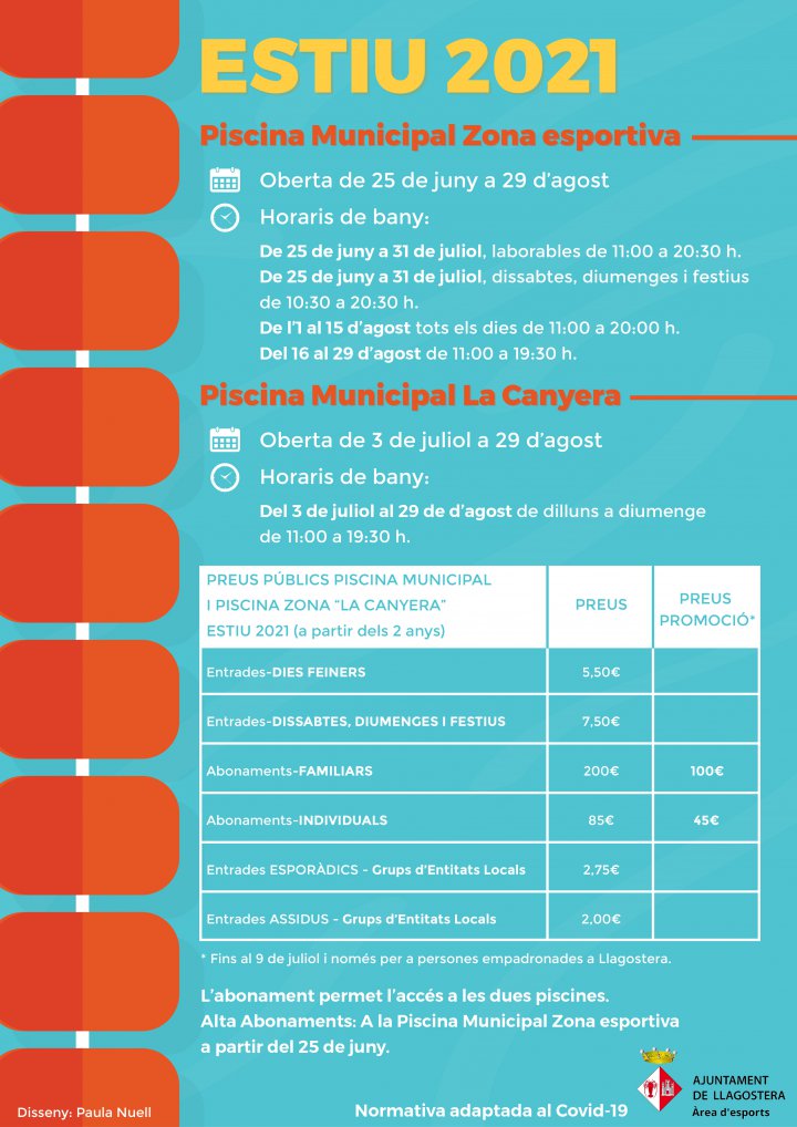 Horaris, dates d’obertura i preus de les piscines municipals Horaris, dates d’obertura i preus de les piscines municipals