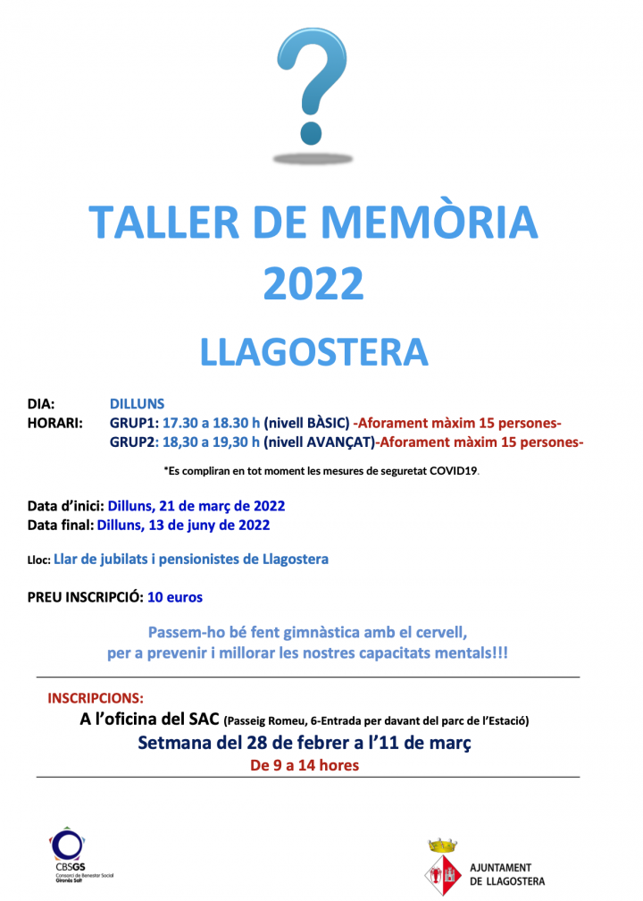 Torna el taller de memòria 2022 