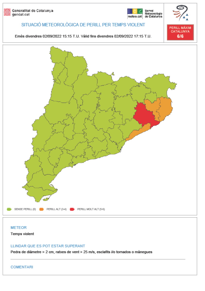 Avís per previsió de temps violent a la comarca del Gironès