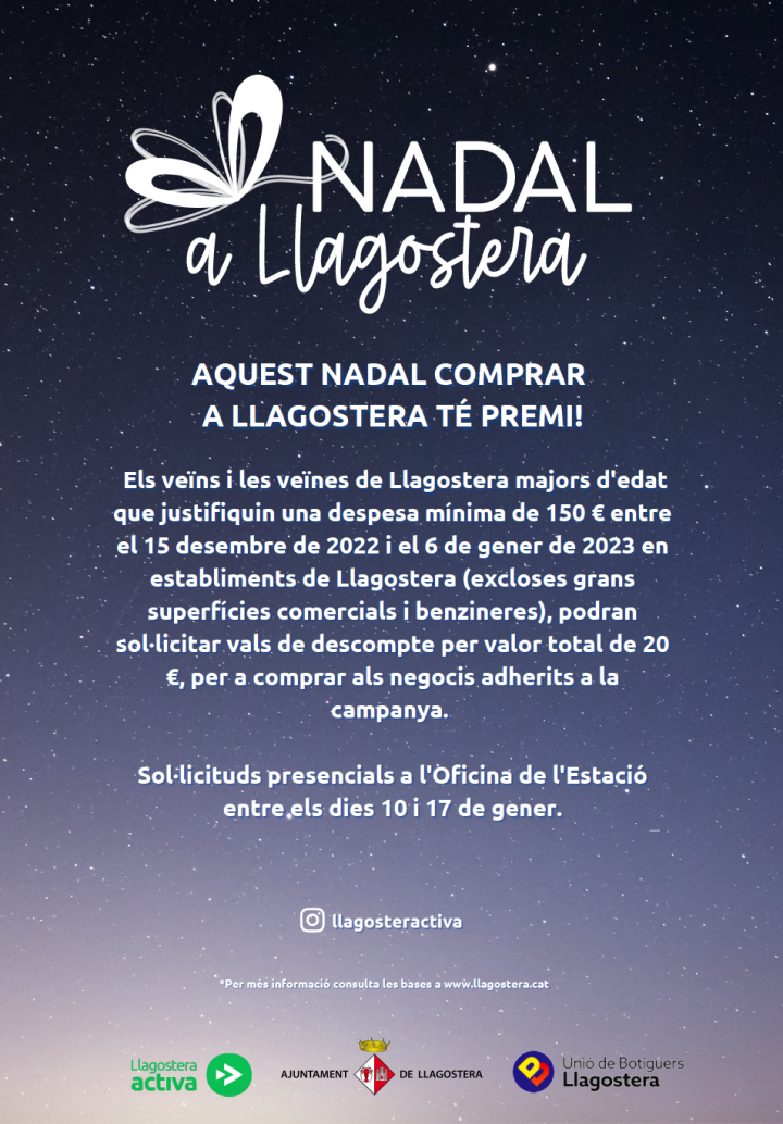 La campanya “Aquest Nadal comprar a Llagostera té premi!” preveu injectar 95.000 € en el comerç local 