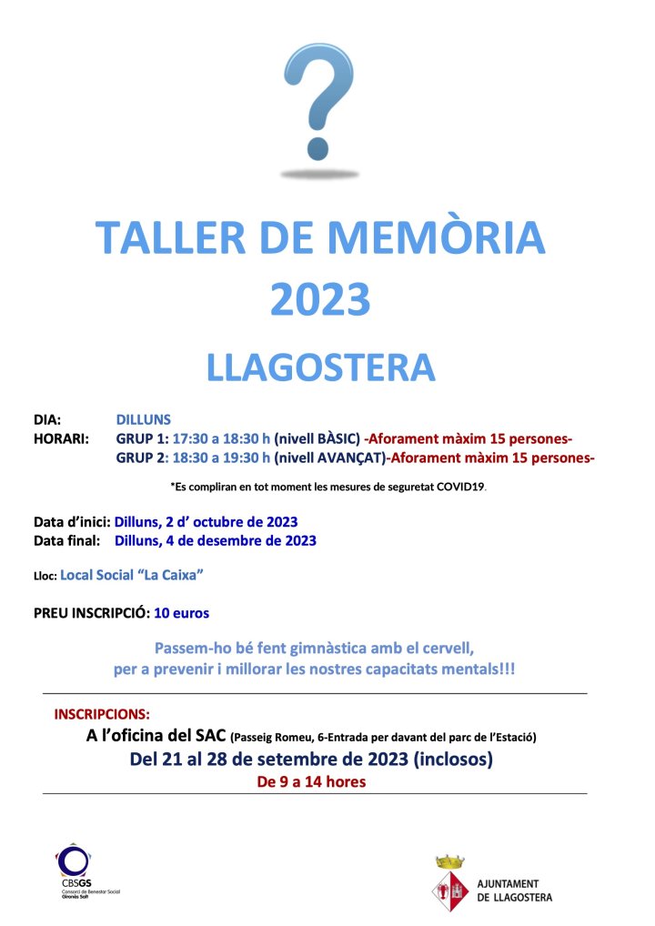 Nova programació del Taller de Memòria