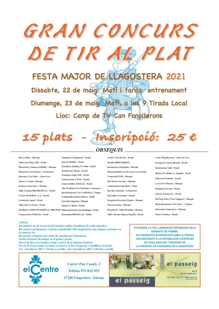 Cartell informatiu del gran concurs de tir al plat Carell informatiu
